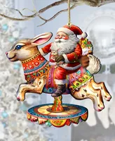 Designocracy Santa Claus on Carousel Christmas Wooden Ornaments G. DeBrekht