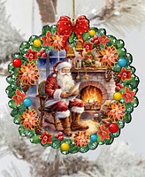 Designocracy Santa at the Fireplace Wreath Christmas Wooden Ornaments G. DeBrekht