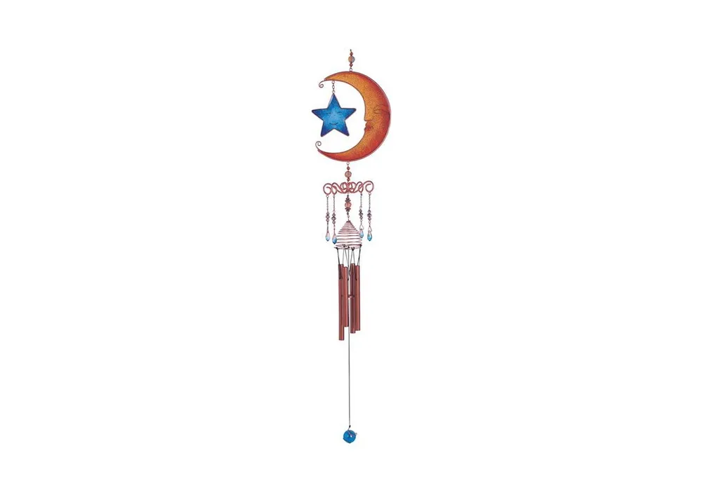 23" Long Celestial Wind Chime Copper & Gem Moon Star Hanging Wind Chime
