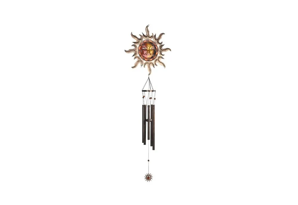 50" Long Red Mystical Gem Wind Chime with Small Dangled Sun Celestial Wind Chime