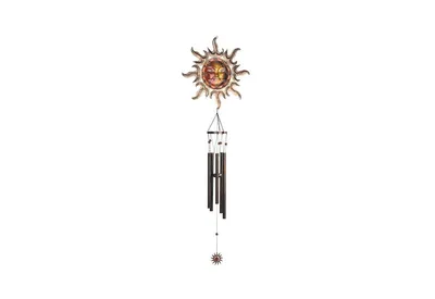 50" Long Red Mystical Gem Wind Chime with Small Dangled Sun Celestial Wind Chime
