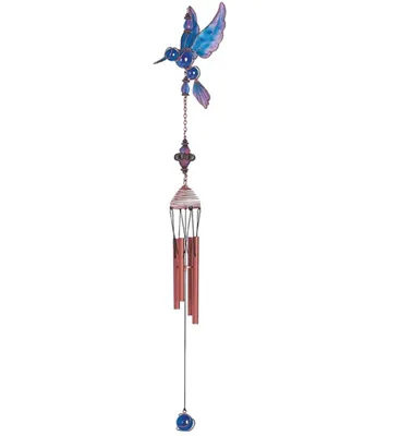 23" Long Blue Hummingbird Copper and Gem Wind Chime