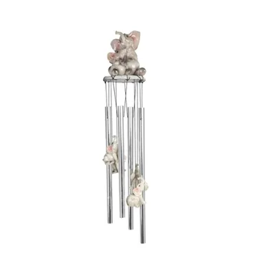 23" Long Elephant with Baby Round Top Wind Chime