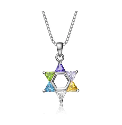 Genevive Sterling Silver Cubic Zirconia Small Star of David Necklace - Multi