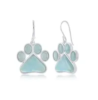 Sterling Silver Larimar Paw Print Earrings