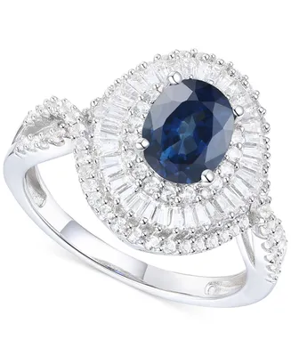 Sapphire (1-1/2 ct. t.w.) & Diamond (3/4 ct. t.w.) Halo Ring in 14k White Gold