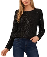 CeCe Women's Long Sleeve Crew Neck Sequin Blouse