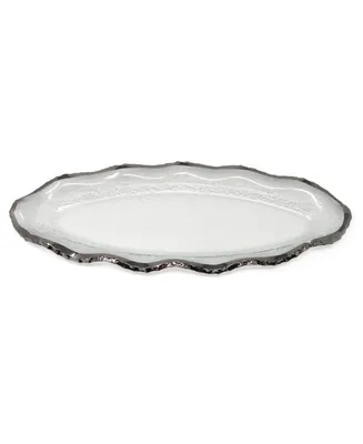 Glass Plate with Silver-Tone Scalloped Rim
