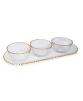 3 Bowl Serving Dish Gold-Tone Rim, 4 Piece Set