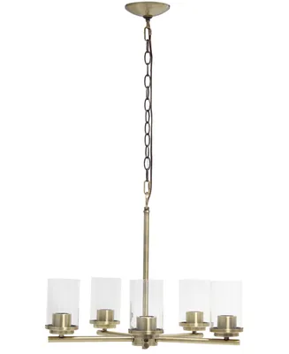 All The Rages 5-Light 20.5" Classic Contemporary Clear Glass and Metal Hanging Pendant Chandelier