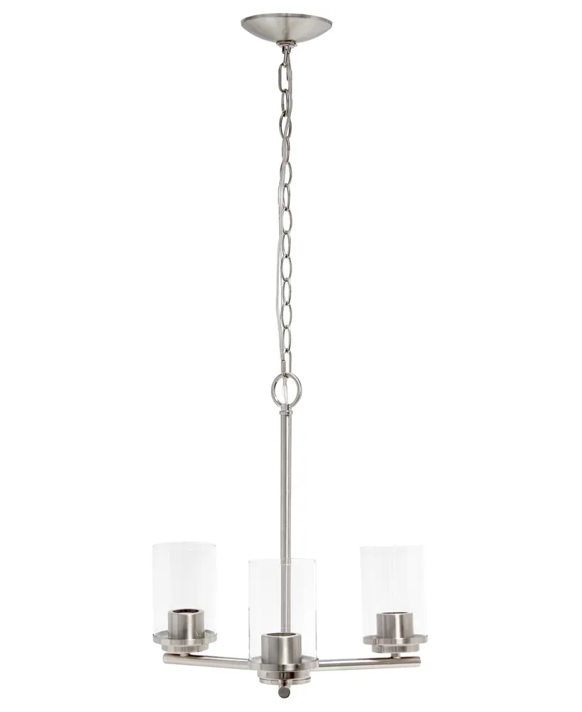 All The Rages 3-Light 15" Classic Contemporary Clear Glass and Metal Hanging Pendant Chandelier