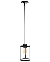 All The Rages 1-Light 9.25" Modern Farmhouse Adjustable Hanging Cylindrical Clear Glass Pendant Fixture with Metal Accents