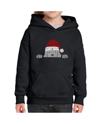 Christmas Peeking Dog -Child Girl's Word Art Hooded Sweatshirt