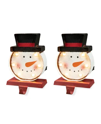 Glitzhome 2 Pack Marquee Led Snowman Head Stocking Holder