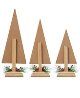 Glitzhome Set of 3 Wooden Christmas Plaid Table Tree