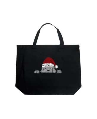 Christmas Peeking Dog - Large Word Art Tote Bag