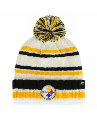 Big Boys and Girls '47 Brand Cream Pittsburgh Steelers Driftway Cuffed Knit Hat with Pom