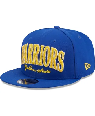 Men's New Era Royal Golden State Warriors Golden Tall Text 9FIFTY Snapback Hat