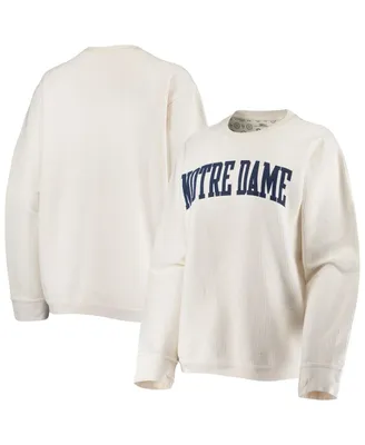 Women's Pressbox White Notre Dame Fighting Irish Comfy Cord Vintage-Like Wash Basic Arch Pullover Sweatshirt