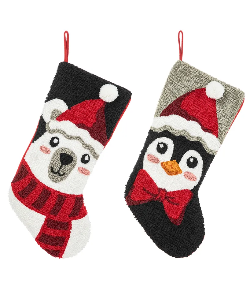 Glitzhome 20.5" L Hooked Stocking, Polar Bear Penguin, Set of 2