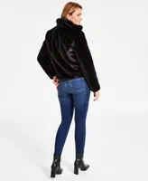 I.N.C. International Concepts Womens Detail Ribbed Mock Neck Sweater Faux Fur Jacket Mid Rise Skinny Jeans Created For Macys