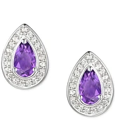 Amethyst (5/8 ct. t.w.) & Lab-Grown White Sapphire (1/6 Pear Halo Stud Earrings Sterling Silver (Also Additional Gemstones)