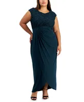 Connected Plus Size Ruched Cap-Sleeve Maxi Dress