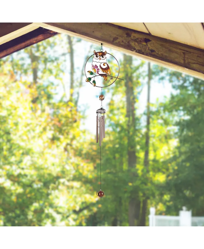 Fc Design 28" Long Owl Wind Chime with Gem Home Decor Perfect Gift for House Warming, Holidays and Birthdays