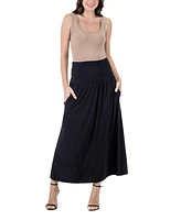 24seven Comfort Apparel Women's Foldover with Pockets Maxi Skirt