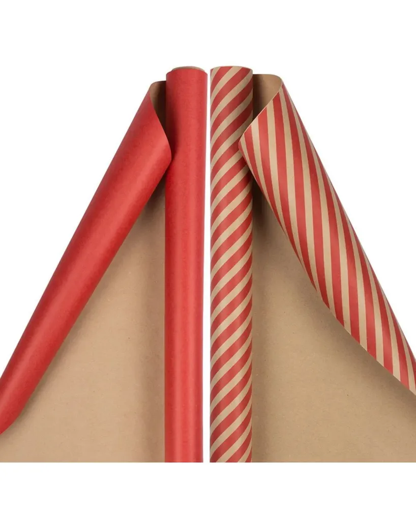 Jam Paper Gift Wrap - Stripes Solids Combo Wrapping Paper - 50 Square Foot Total - 2 Per Pack