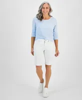 Style & Co Petite Mid Rise Raw-Edge Denim Bermuda Shorts, Created for Macy's