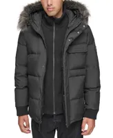 Marc New York Men's Nisko Short Channel Quilted Puffer Jacket with Faux Fur Hood