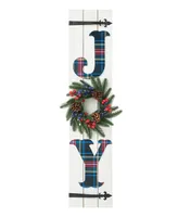 Glitzhome 36" H Wood Plaid "Joy" Porch Decor with Wreath