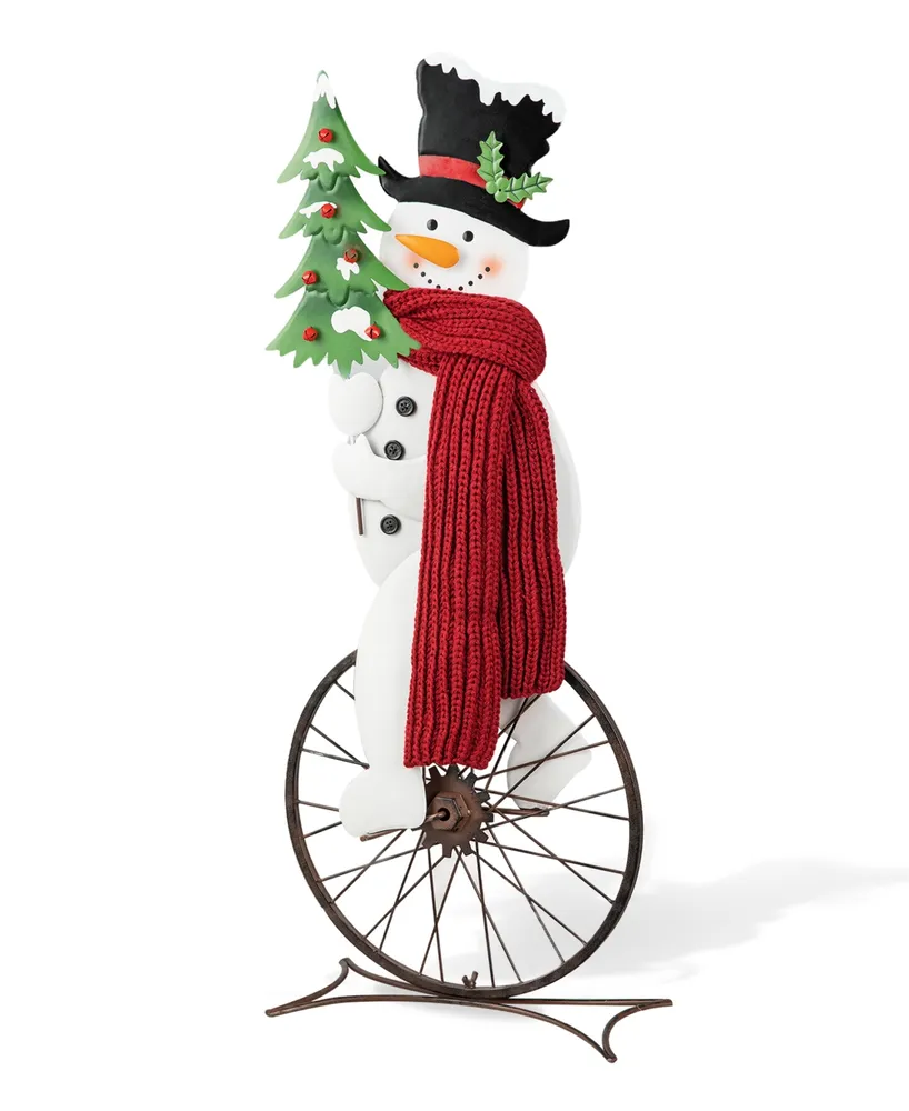 Glitzhome 32" H Metal Snowman Riding Bike Porch Decor