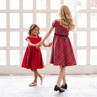 Hope & Henry Big Girls Cap Sleeve Party Dress with Bow Sash