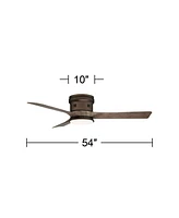 54" Salerno Modern Industrial Hugger Low Profile 3 Blade Indoor Outdoor Ceiling Fan with Light Led Remote Bronze Wood Opal Glass Damp Rated for Patio