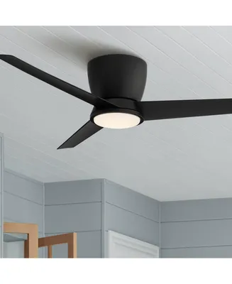 Casa Vieja 52" Auria Modern Outdoor 3 Blade Hugger Ceiling Fan with Dimmable Led Light Remote Control Matte Black Opal Glass Damp Rated for Patio Exte