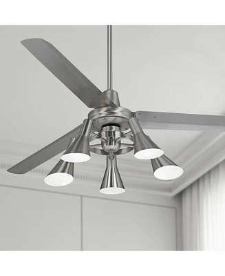 Casa Vieja 60" Casa Turbina Industrial 3 Blade Indoor Ceiling Fan with Light Led Remote Control Adjustable Brushed Nickel Metal for House Bedroom Livi