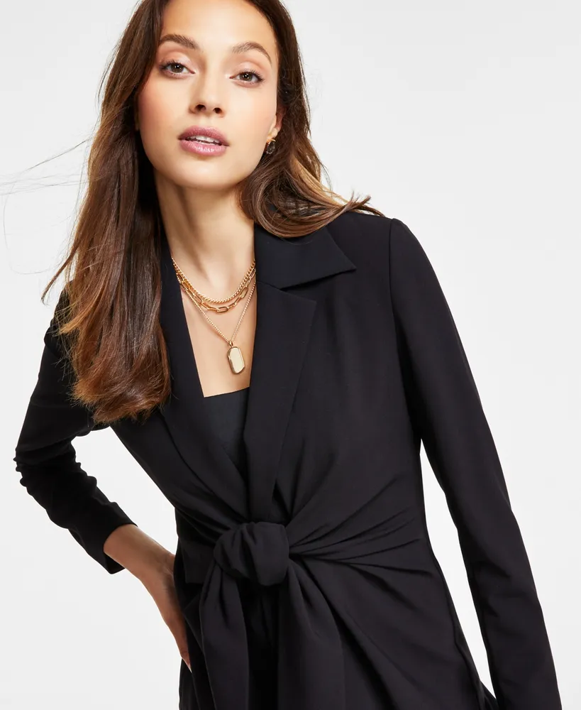 Bar Iii Women's Bi-Stretch Tie-Front Long-Sleeve Jacket, Created for Macy's