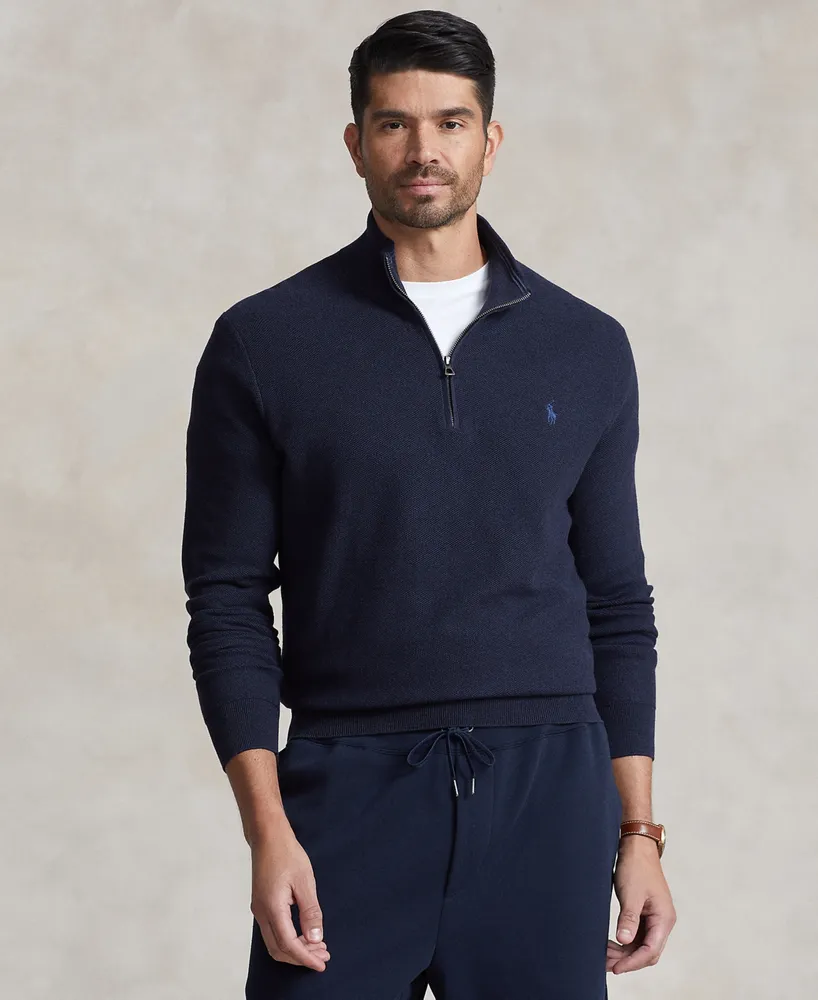 Polo Ralph Lauren Men's Big & Tall Mesh-Knit Cotton Quarter-Zip Sweater