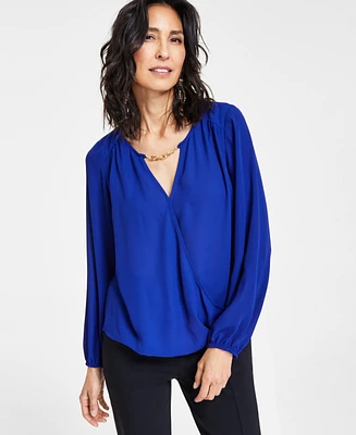 I.n.c. International Concepts Women's Hardware-Trim Surplice Blouse, Created for Macy's