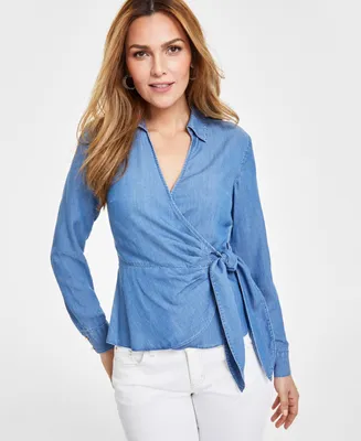 I.n.c. International Concepts Women's Tie-Side Wrap Top, Created for Macy's