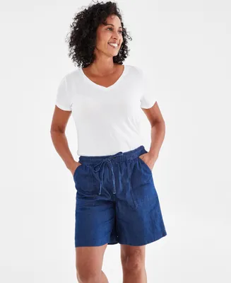 Style & Co Women's Chambray Drawstring Pull-On Shorts, Regular Petite, Created for Macy's