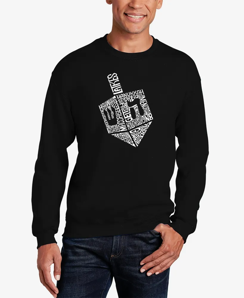 La Pop Art Men's Hanukkah Dreidel Word Crewneck Sweatshirt