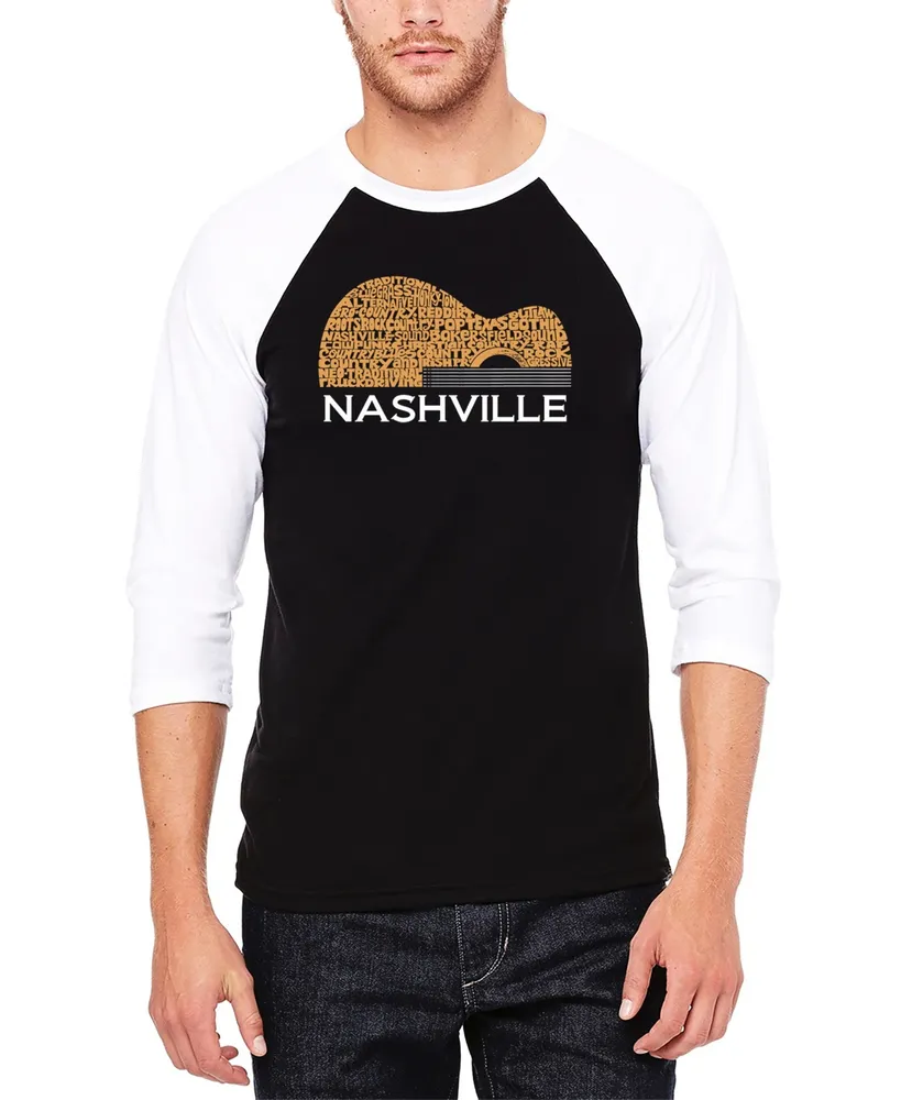 La Pop Art Men's Nashville Guitar Raglan Baseball Word T-shirt