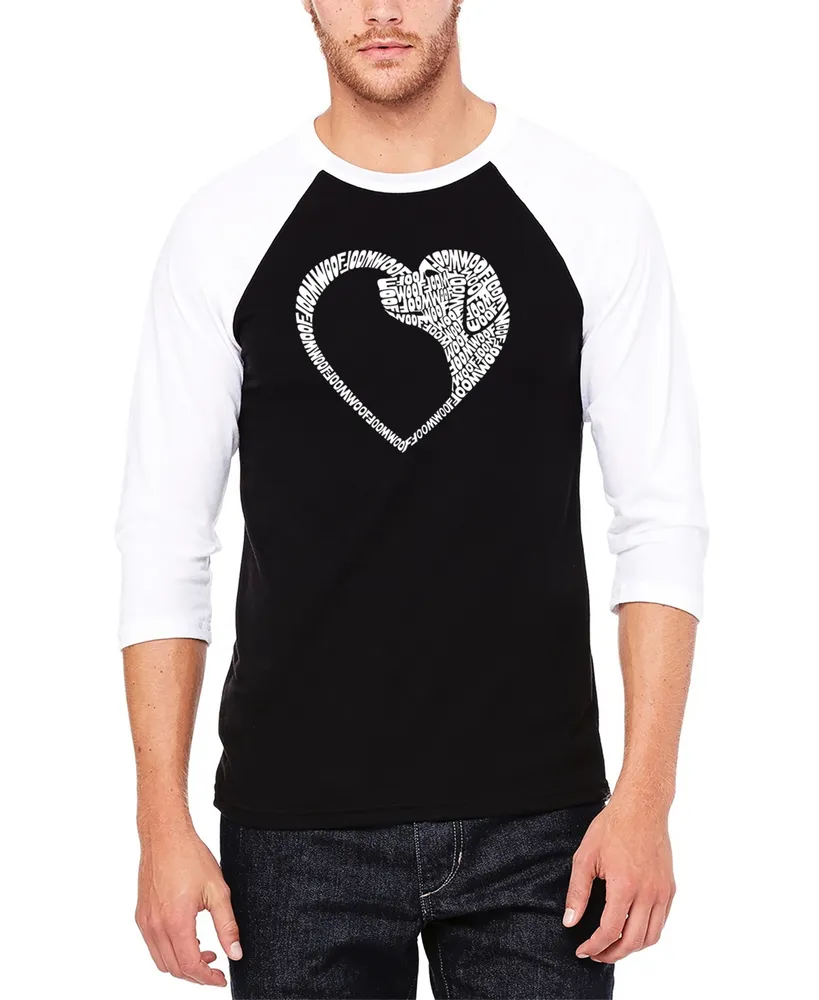 La Pop Art Men's Dog Heart Raglan Baseball Word T-shirt