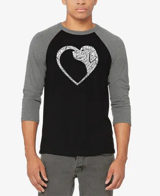 La Pop Art Men's Dog Heart Raglan Baseball Word T-shirt