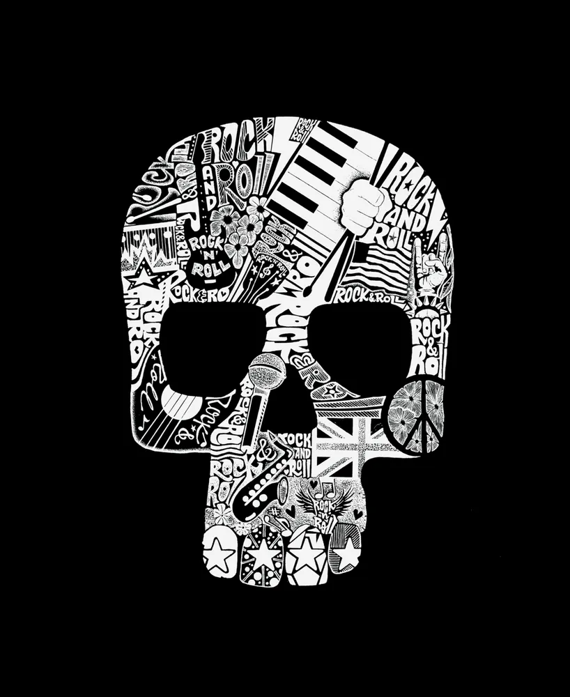 La Pop Art Men's Rock N Roll Skull Word Crewneck Sweatshirt