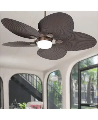 Casa Vieja 52" Casa Breeze Tropical Coastal Indoor Outdoor Ceiling Fan with Light Led Remote Control Oil Brushed Bronze Palm Leaf Damp Rated for Patio