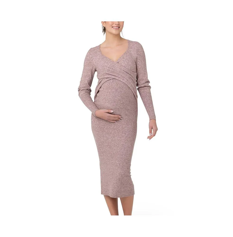 Ripe Maternity Heidi Cross Front Nursing Knit Dress Pink Marle